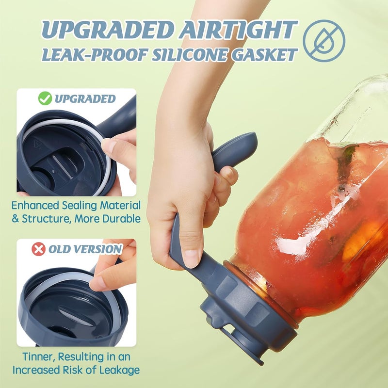 SOLIGT Glass Mason Jar Pitcher with Lid, Wide Mouth Flip Cap Pour Spout Leak-proof Lid with Handle, 64 oz (2 Quart / 1.9 Liter), Navy and Yellow - Image 3